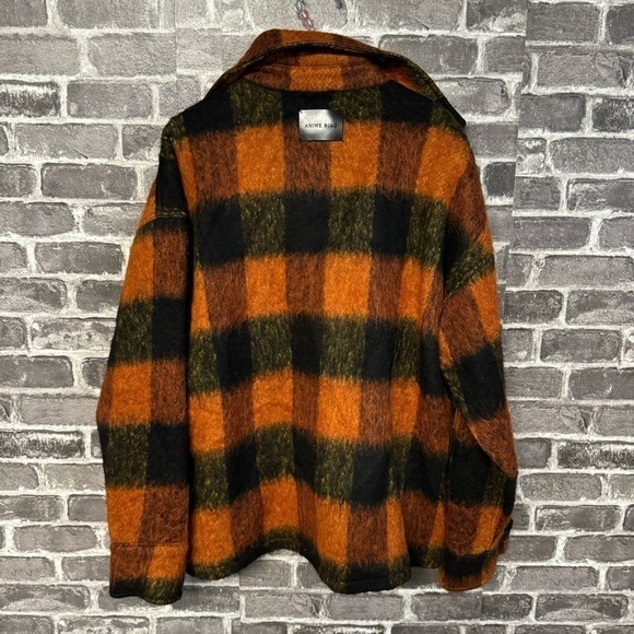 ANINE BING Samone Plaid Trucker Jacket Orange black wool button front coat - Picture 11 of 13
